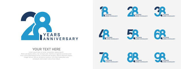 Anniversary logo set vector design, blue color for celebration event