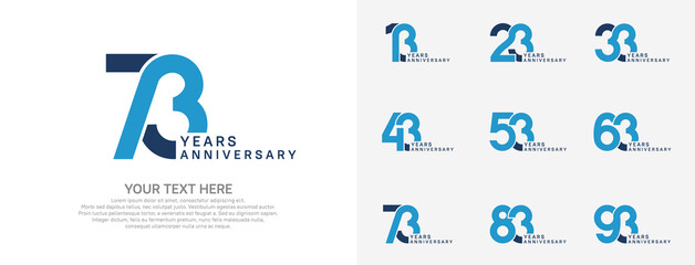 Anniversary logo set vector design, blue color for celebration event