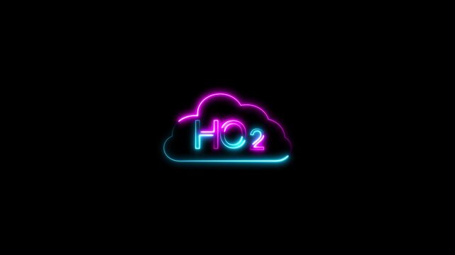 Glowing neon hydrogen peroxide with cloud icon animation. Neon sign cloud on black background.