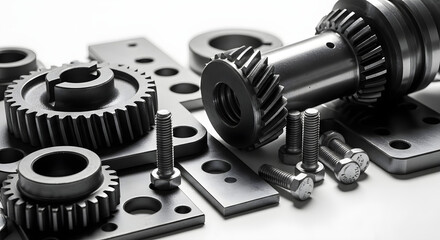 Black and White Gears and Fasteners Still Life
