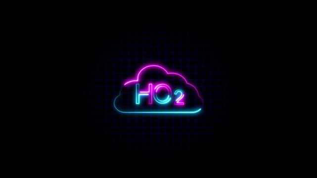 Glowing neon hydrogen peroxide with cloud icon animation. Neon sign cloud on black background.