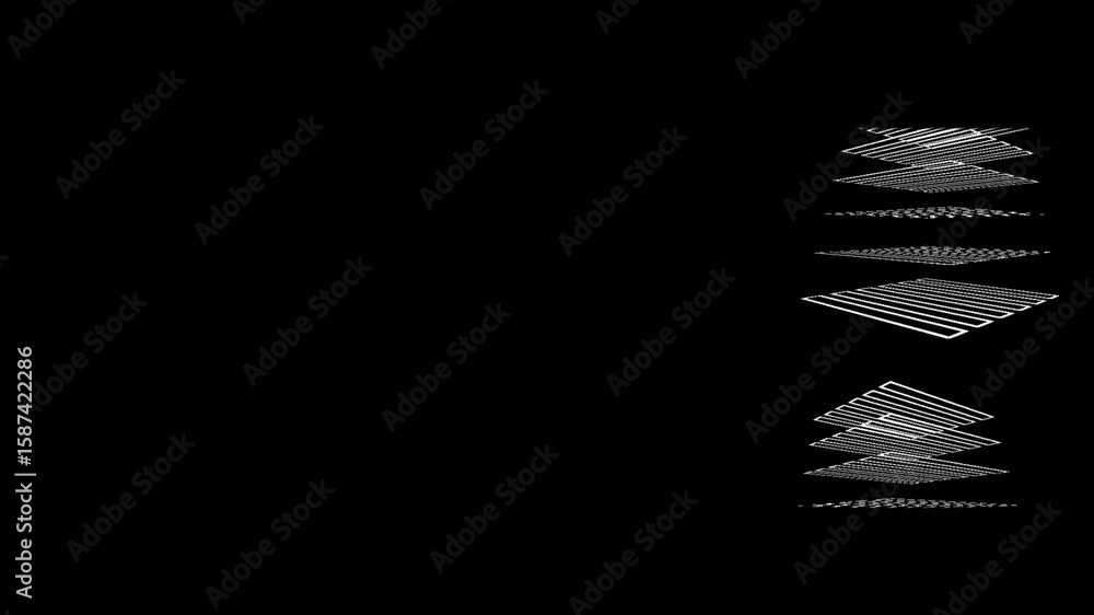 Poster abstract white geometric square animation on black background with copy space