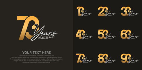 Anniversary logo set vector design, gold and silver color for celebration event