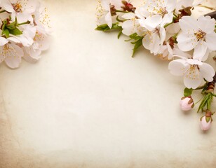 Delicate spring blossoms on aged paper