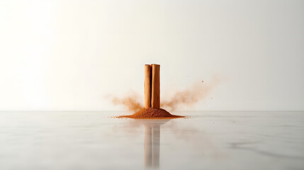 Floating Cinnamon Stick with Dust Cloud in Top-Down Minimal View
