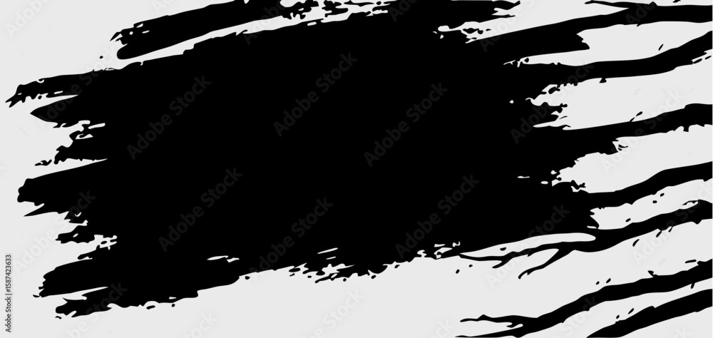 Poster vector abstract black brush stroke design on a light gray background with rough edges and textured a