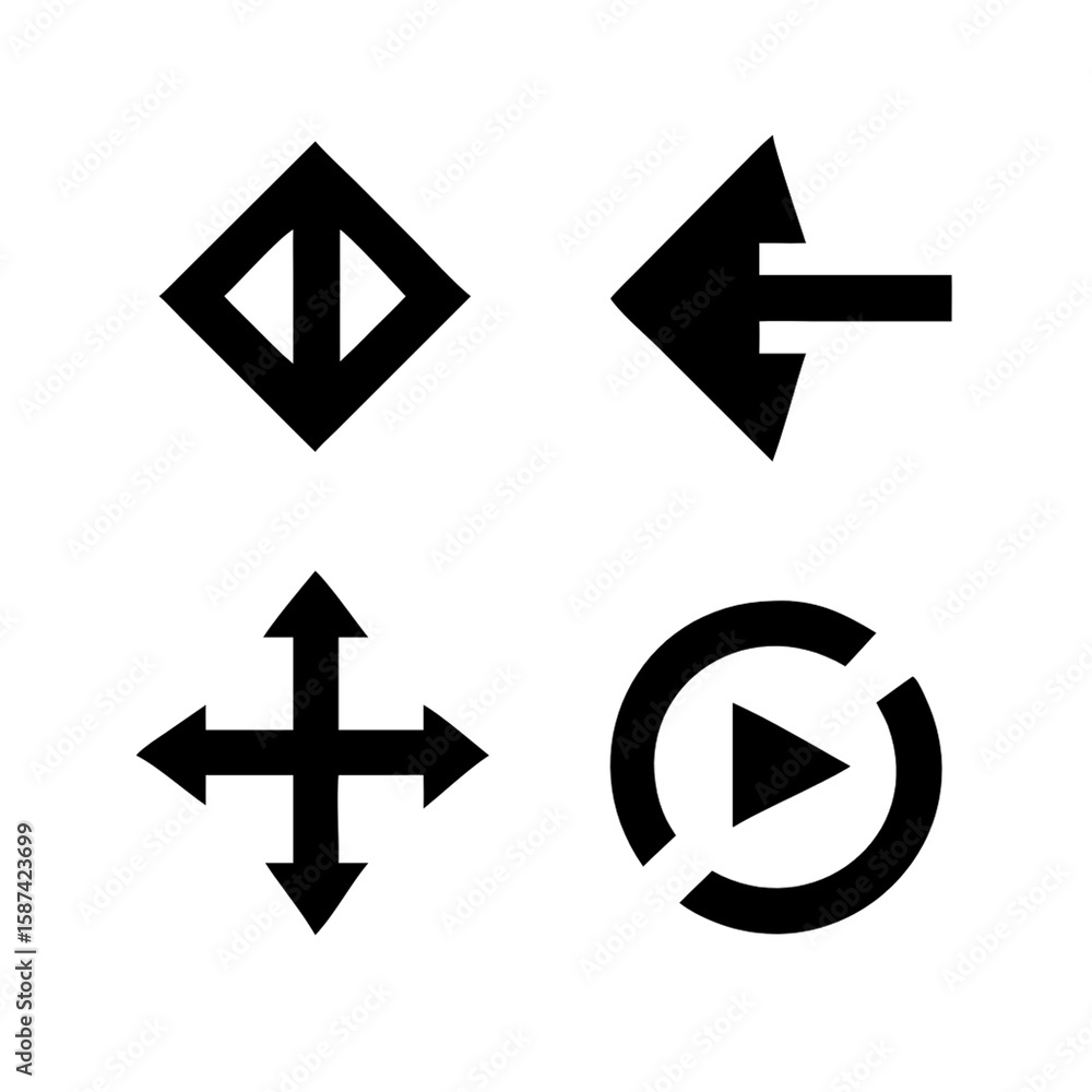 Poster illustration of set of navigation and media control icons isolated on transparent background