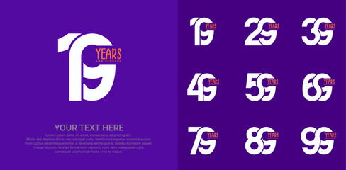 Anniversary logo set vector design, white and orange color for celebration event