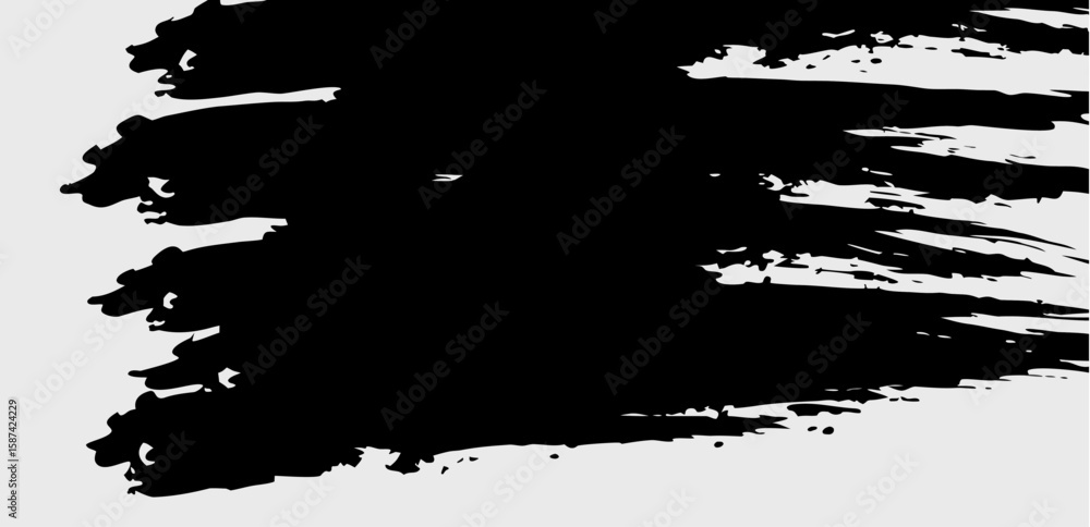 Poster vector abstract black brush strokes with rough edges and splatters on a light gray background illust