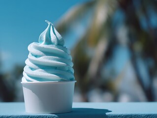 Blue ice cream nint bubble gum blueberry cranberries soft tasty frozen yogurt in paper cup space for text spring summer mock up or mockup template isolated concept 