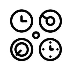 Illustration of four abstract clock icons representing time and measurement isolated on transparent background