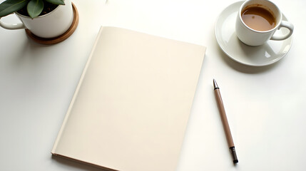 White Notebook and Pen in Soft Minimal Lighting
