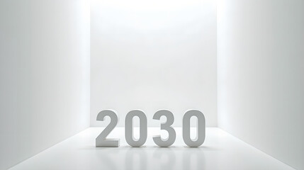 2030 Typography Centered in White Symmetrical Corridor
