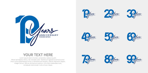 Anniversary logo set vector design, blue and black color for celebration event