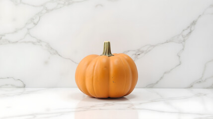 Minimalistic Pumpkin on White Marble Surface
