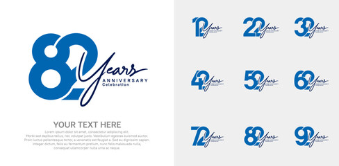 Anniversary logo set vector design, blue and black color for celebration event