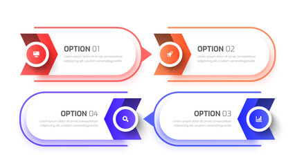Infographic Template Design with 4 Options and Icons. Can be Used for Process Diagram, Presentations, Workflow Layout, Banner, Flow Chart