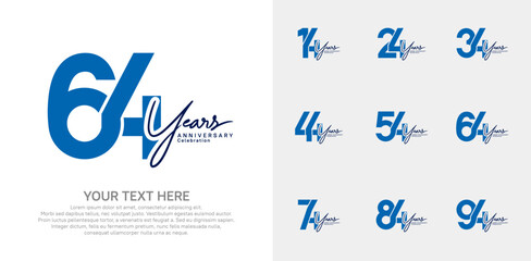 Anniversary logo set vector design, blue and black color for celebration event