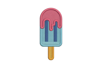 Pink and blue popsicle with yellow stick ice pop frozen treat
