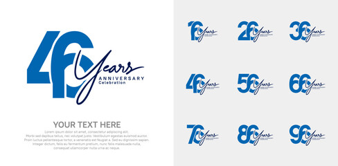Anniversary logo set vector design, blue and black color for celebration event