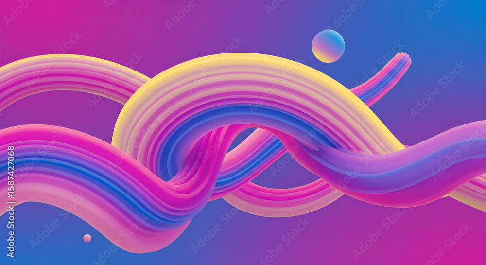 Aufkleber abstract 3d rendering of colorful gradient curved shapes on purple background