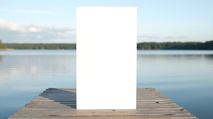 Vertical White Board Standing in Front of Lake Horizon
