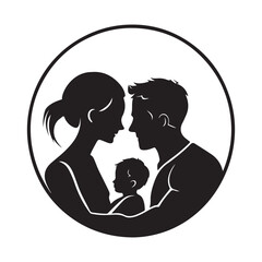 Happy Family Silhouette Together with Child - Logo Vector Illustratio