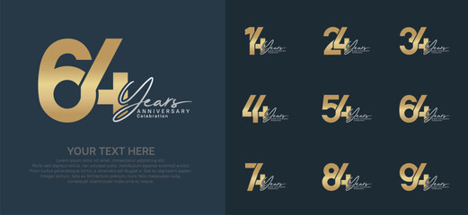 Anniversary logo set vector design, gold and silver color for celebration event