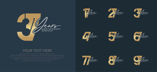 Anniversary logo set vector design, gold and silver color for celebration event