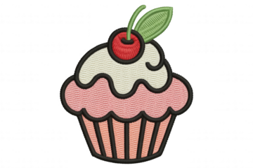 Pink cupcake with cherry and leaf frosting