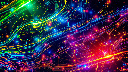 Fototapeta premium shining blue, green, yellow and red glow technology background