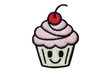 Pink cupcake with cherry and smiley face frosting white