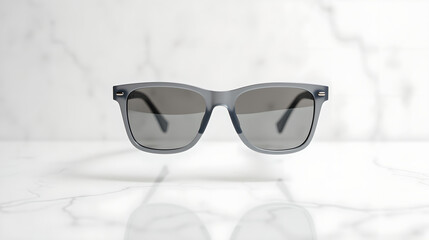 Gray Sunglasses on White Minimal Surface
