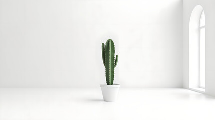 Cactus in White Pot with Clean Backdrop
