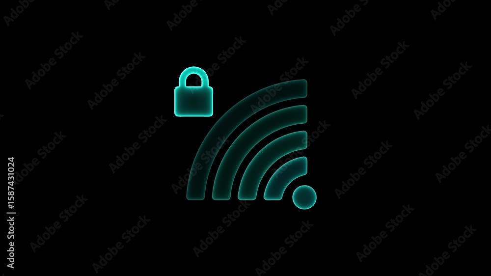 Poster animated glowing wifi symbol with lock icon illustrating secure wireless network