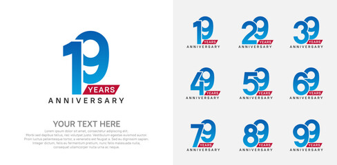 Anniversary logo set vector design, blue and red color for celebration event