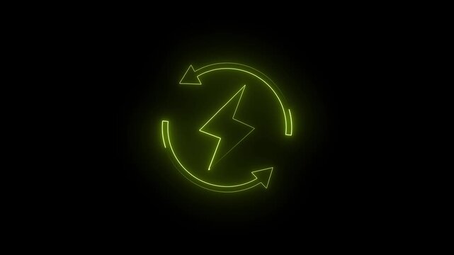 Awesome Glowing Neon Charging Power Icon Animation for Battery Indicator, Energy Supply, Electric Devices, and Futuristic Technology UI. Vibrant Loop Animation of Power Symbol
