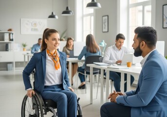 Diverse Colleagues Engage in Professional Discussion in Modern Office Setting