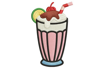 Pink milkshake with cherry and lime slice drink beverage