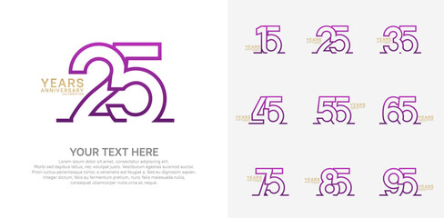 Anniversary logo set vector design, purple and gold color for celebration event