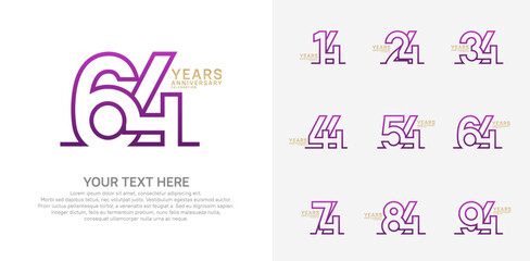 Anniversary logo set vector design, purple and gold color for celebration event