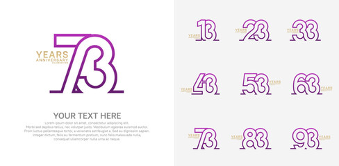 Anniversary logo set vector design, purple and gold color for celebration event
