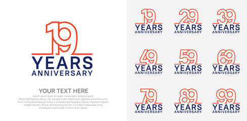 Anniversary logo set vector design, orange and blue color for celebration event