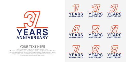 Anniversary logo set vector design, orange and blue color for celebration event