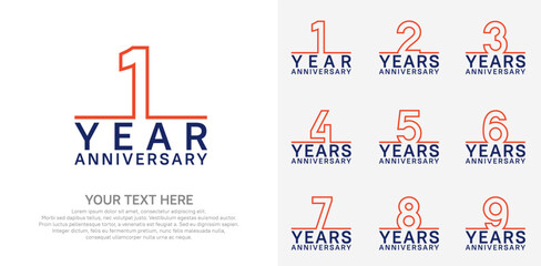 Anniversary logo set vector design, orange and blue color for celebration event