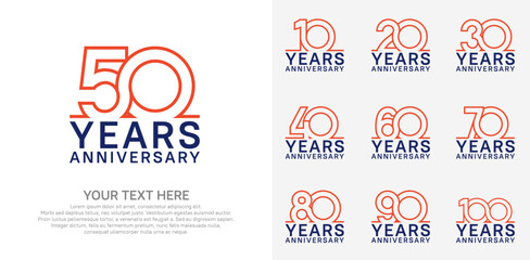 Anniversary logo set vector design, orange and blue color for celebration event