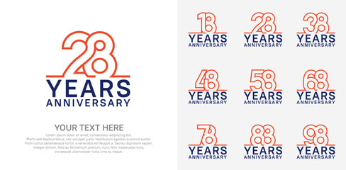 Anniversary logo set vector design, orange and blue color for celebration event