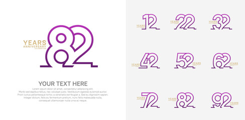 Anniversary logo set vector design, purple and gold color for celebration event