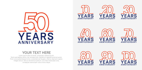 Anniversary logo set vector design, orange and blue color for celebration event