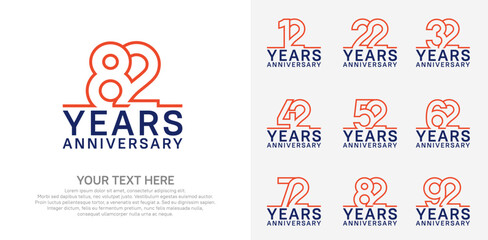 Anniversary logo set vector design, orange and blue color for celebration event